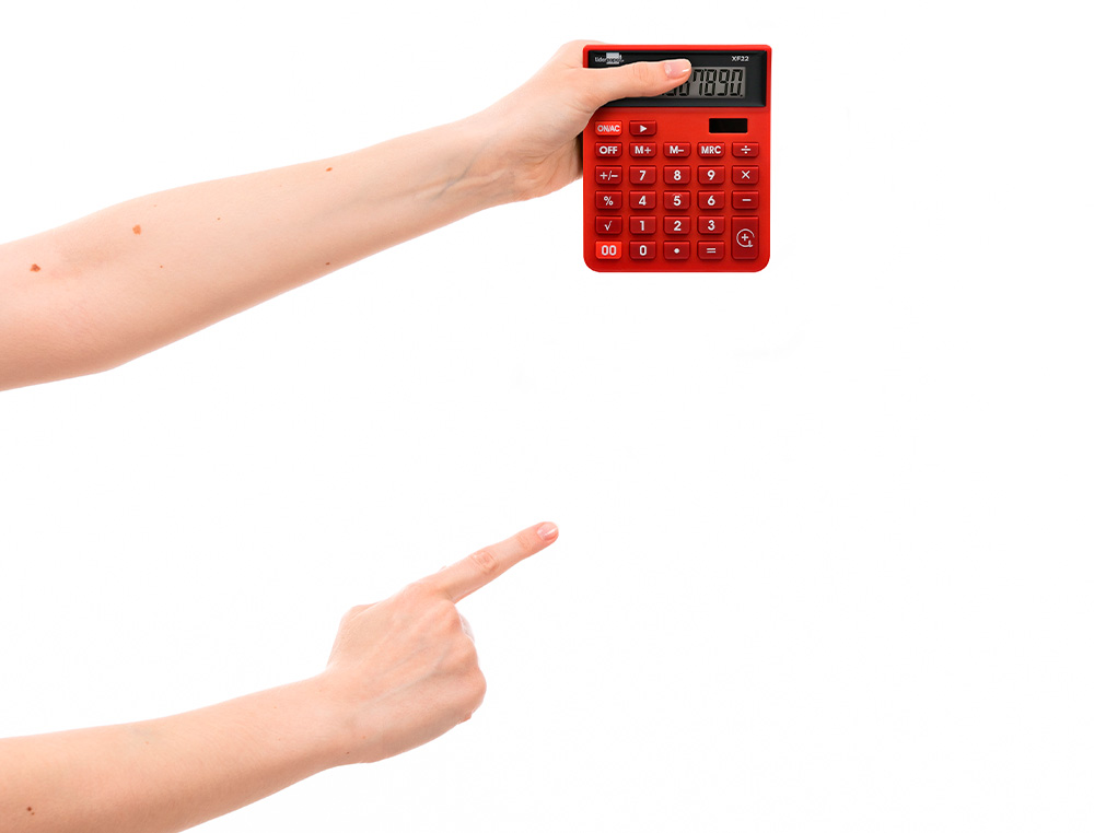 CALCULATRICE DE BUREAU LIDERPAPEL XF22 10 CHIFFRES SOLAIRE ET PILES 127X105X24 MM COLORIS ROUGE