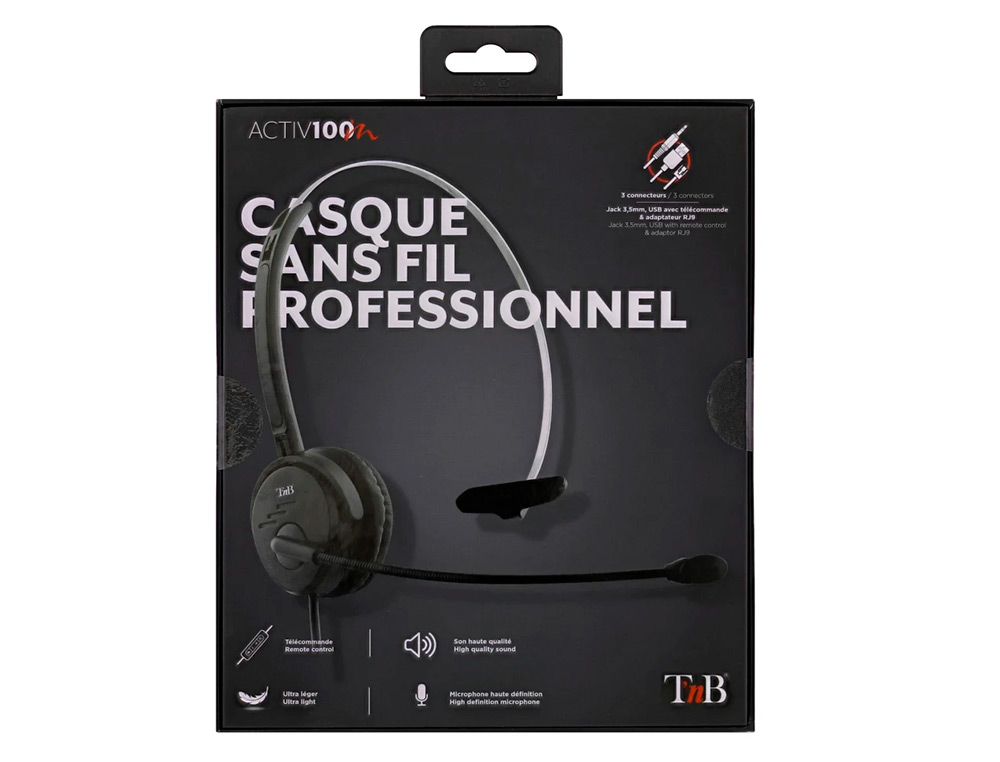MICRO-CASQUE TNB ACTIV 100M MICRO FILAIR JACK 3.5MM MONO  OREILLETTE, TELECOMMANDE USB  ET ADAPTATEUR USB-C