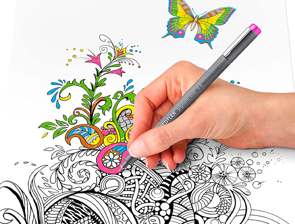 STYLO-FEUTRE STAEDTLER PIGMENT LINER 308 POINTE CALIBR E BAGUEE METAL 0,5MM COLORIS ASSORTIES. ETUI DE 12