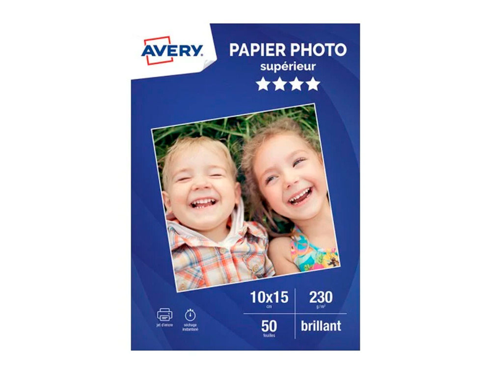 PAPIER PHOTO AVERY BRILLANT 230G 10X15 PAQUET DE 50 FEUILLES