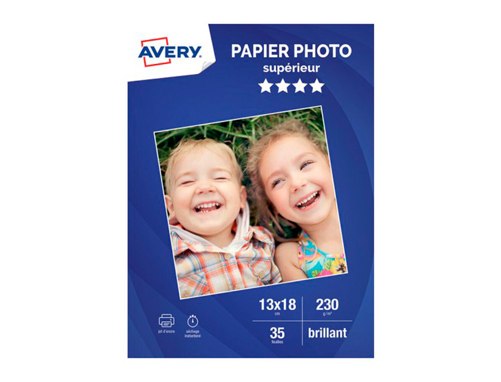 PAPIER PHOTO AVERY BRILLANT 230G 13X18 PAQUET DE 35 FEUILLES