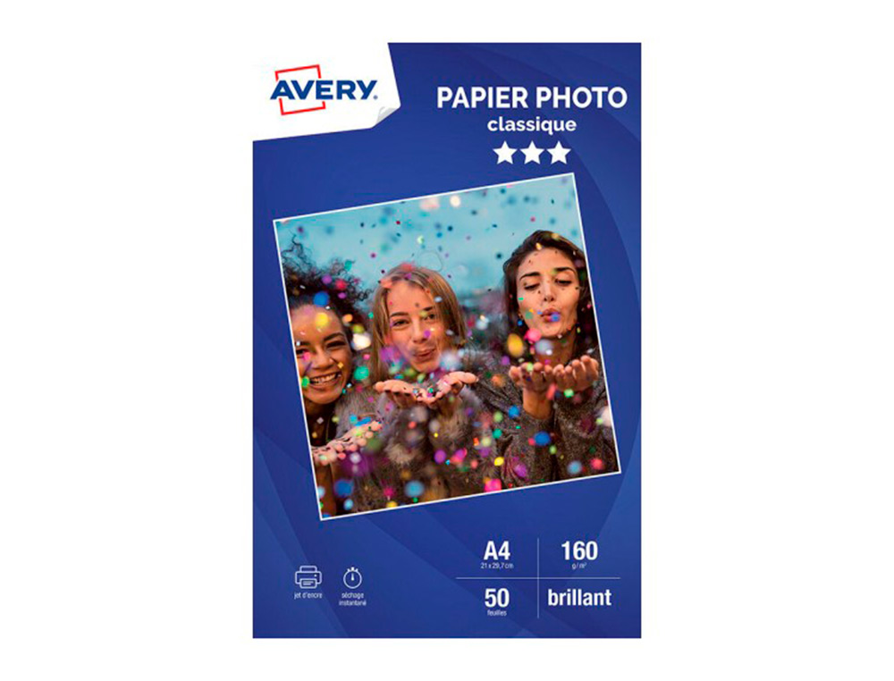 PAPIER PHOTO AVERY BRILLANT 160G A4 PAQUET DE 50 FEUILLES