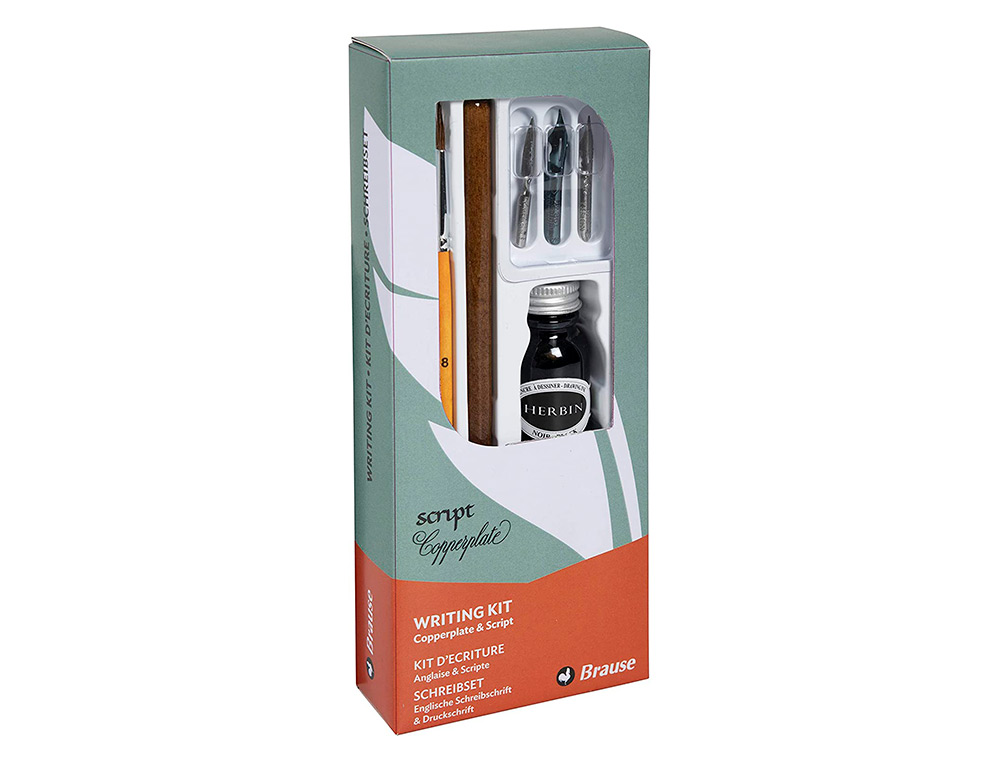 COFFRET PLUMES- CRITURE BRAUSE COMPOS DE 1 PLUME EN BOIS 3 PLUMES 1 PINCEAU 1 FLACON D'ENCRE NOIRE 15ML