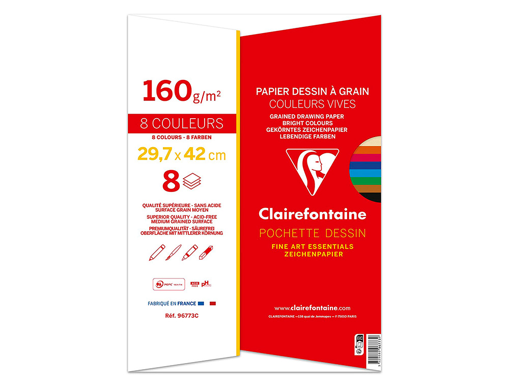 PAPIER DESSIN GRAIN CLAIREFONTAINE A3 ASSORTIMENT VIF 160GR 8F