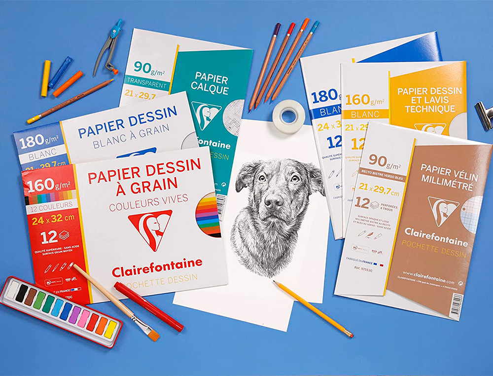 PAPIER DESSIN GRAIN CLAIREFONTAINE A3 ASSORTIMENT VIF 160GR 8F