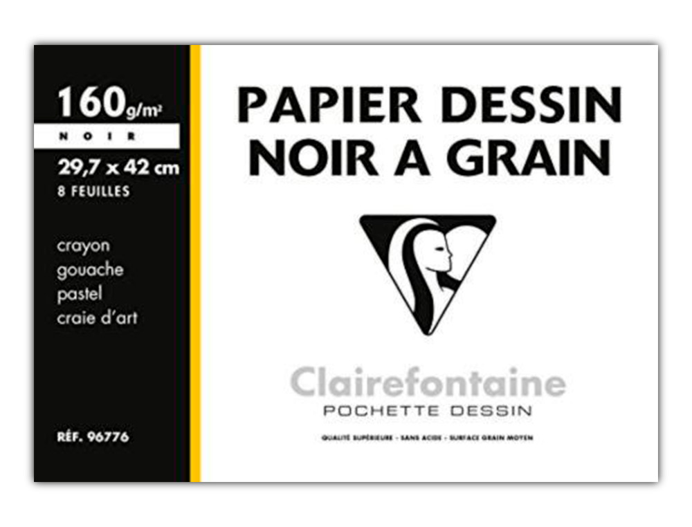 PAPIER DESSIN GRAIN CLAIREFONTAINE A3 NOIR 160GR 8F