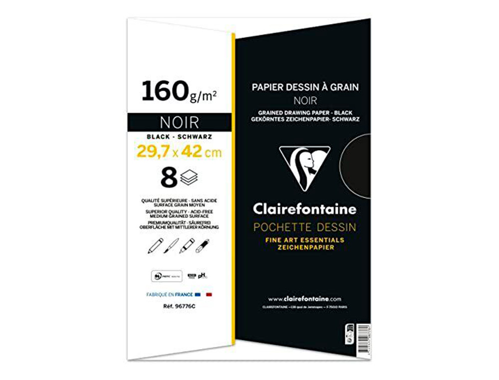 PAPIER DESSIN GRAIN CLAIREFONTAINE A3 NOIR 160GR 8F