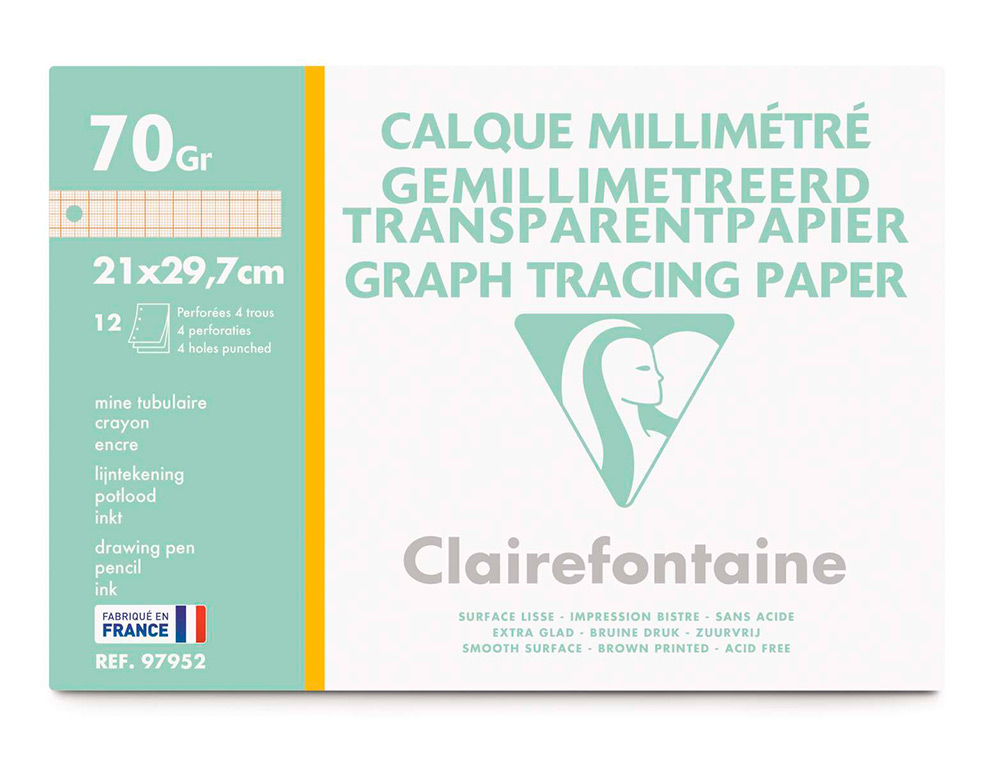 POCHETTE PAPIER CALQUE CLAIREFONTAINE A4 70/75GR 21X29,7CM 12F