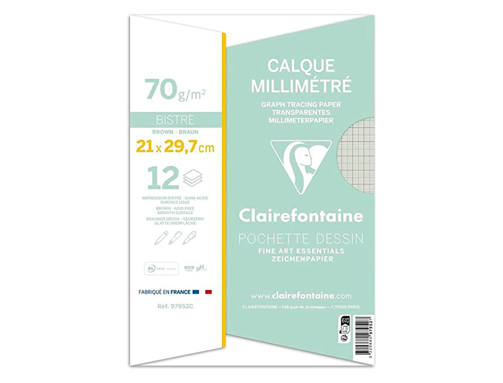 POCHETTE PAPIER CALQUE CLAIREFONTAINE A4 70/75GR 21X29,7CM 12F