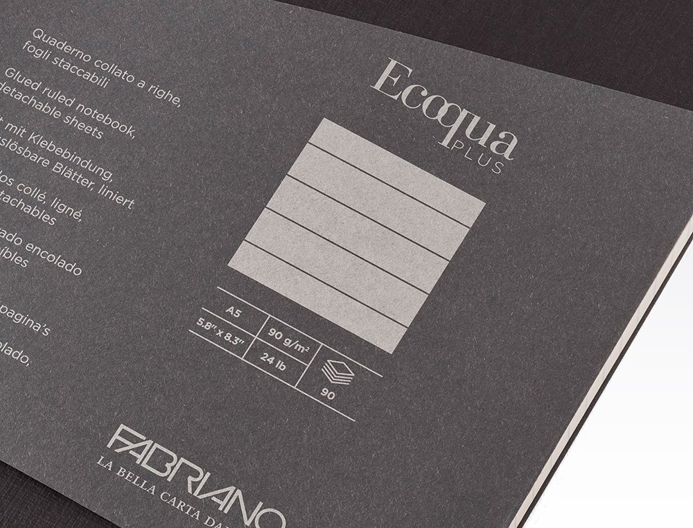CARNET EQ PLUS FABRIANO A5 LIGN E NOIR 90G 80F