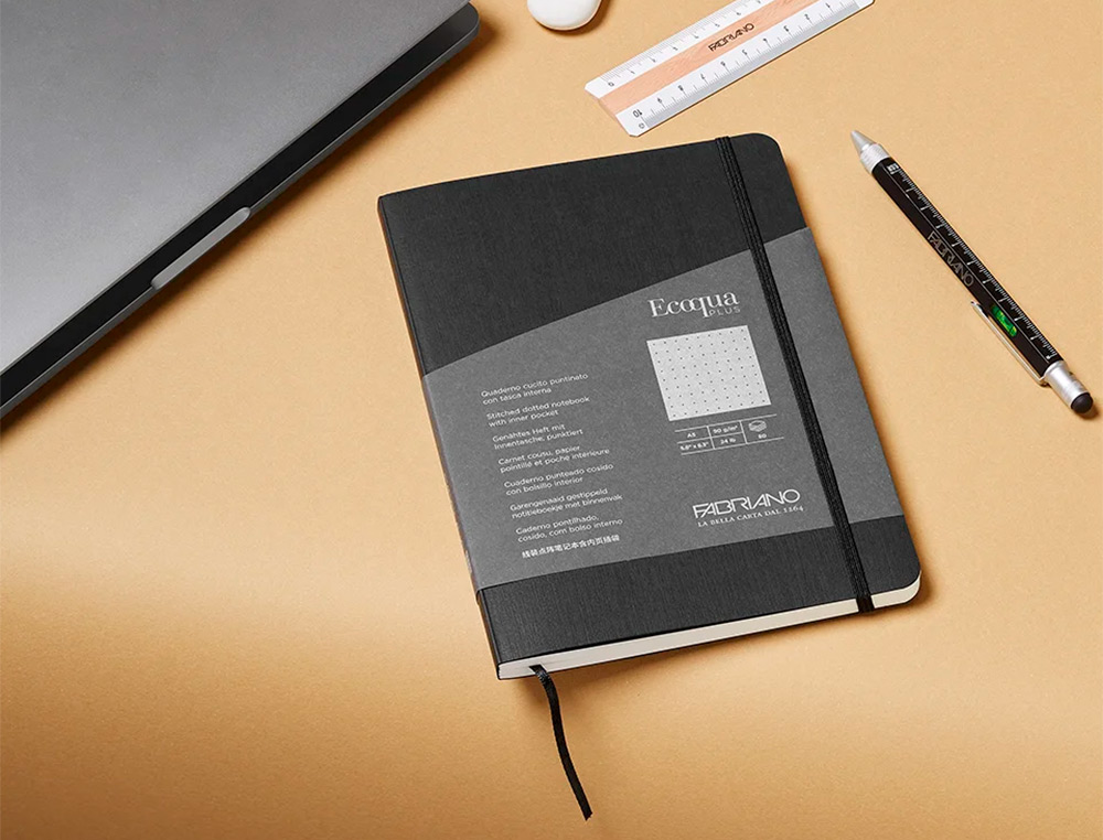 CARNET EQ PLUS FABRIANO A5 LIGN E NOIR 90G 80F