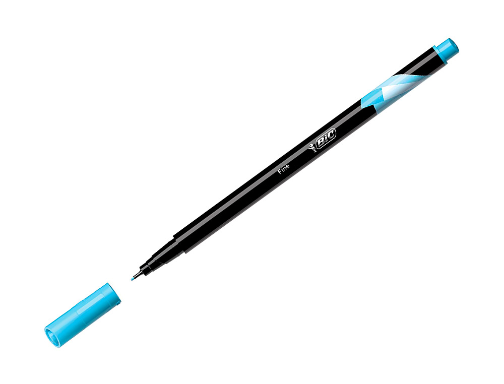 STYLO FEUTRE BIC INTENSITY POINTE FINE CORPS NOIR VERNI COULEURS BLEU CIEL LOT 12 UNITES