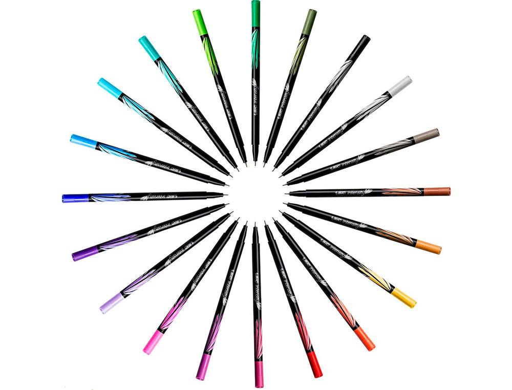 STYLO FEUTRE BIC INTENSITY POINTE FINE CORPS NOIR VERNI COULEURS BLEU CIEL LOT 12 UNITES