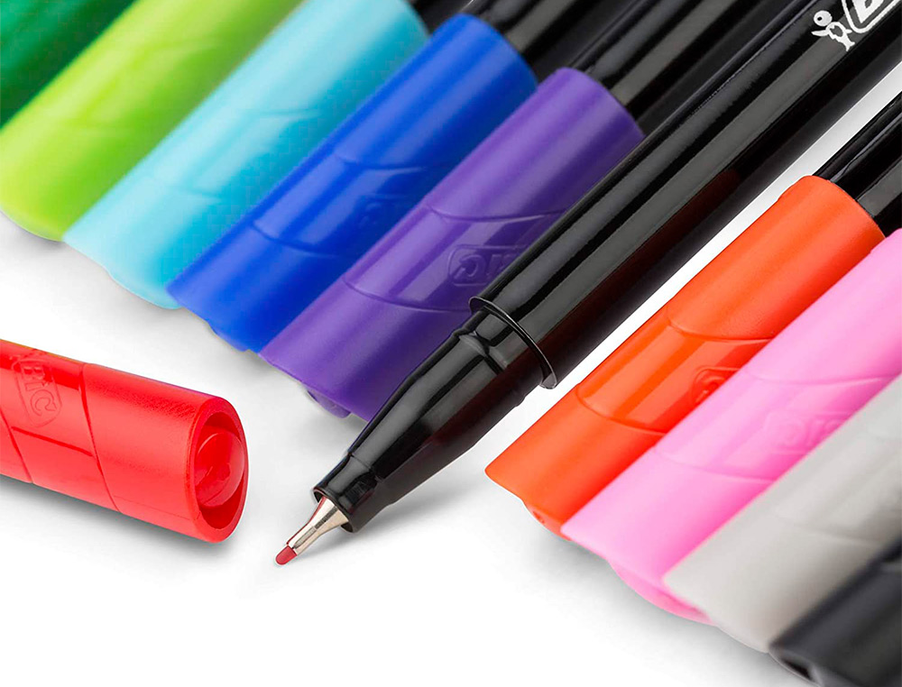STYLO FEUTRE BIC INTENSITY POINTE FINE CORPS NOIR VERNI COULEURS ROSE CLAIR LOT 12 UNITES