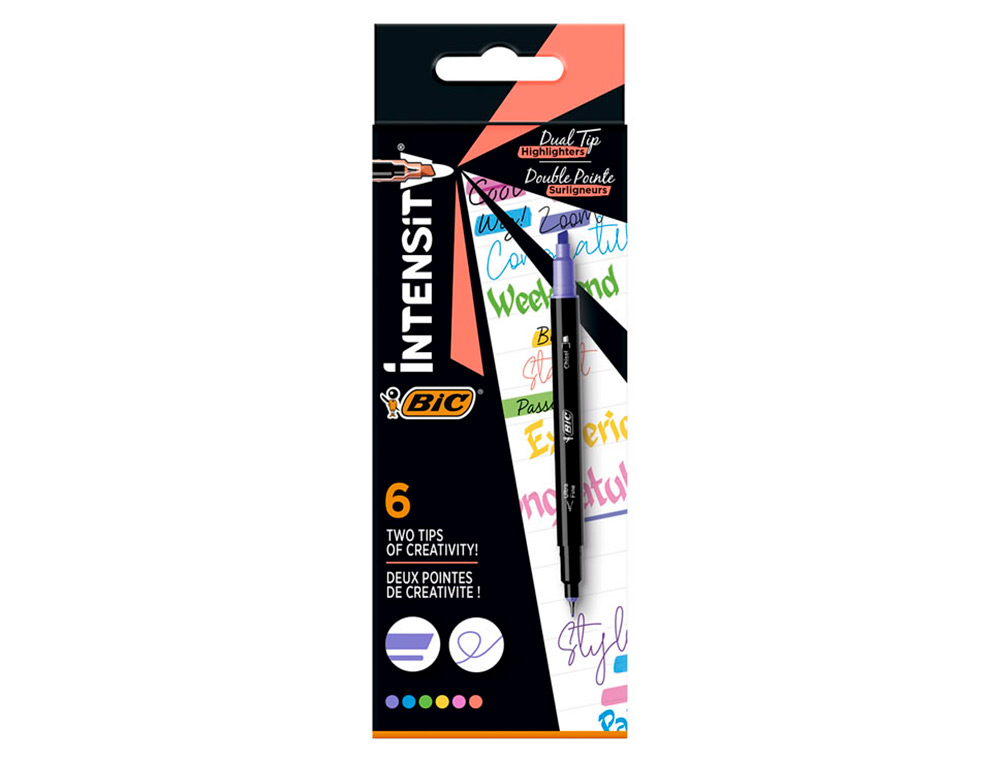 STYLO FEUTRE INTENSITY DUAL TIP POINTE BISEAUTE ET FINE 0,4MM BOITE DE 6 COLORIS ASSORTIS