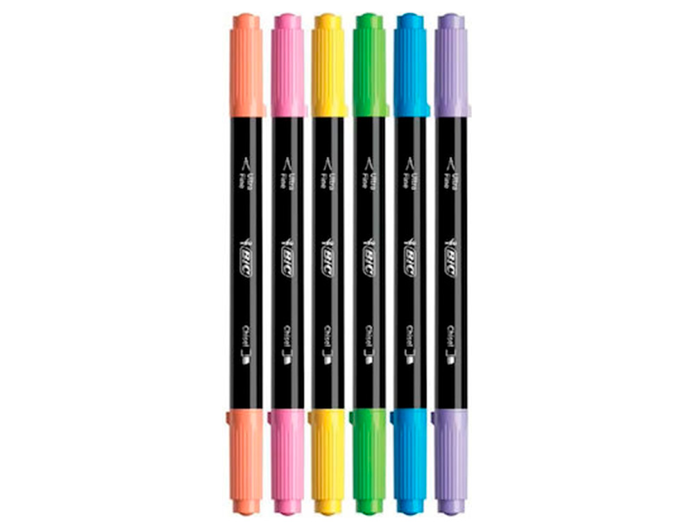 STYLO FEUTRE INTENSITY DUAL TIP POINTE BISEAUTE ET FINE 0,4MM BOITE DE 6 COLORIS ASSORTIS