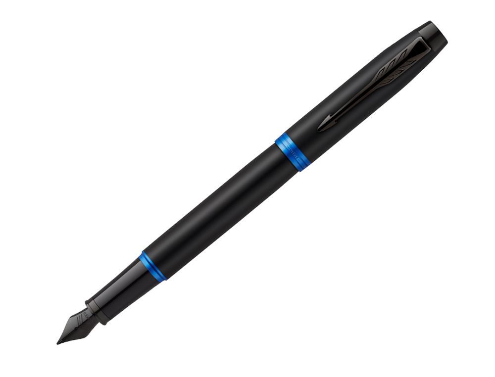 STYLO-PLUME PARKER IM VIBRANT RINGS NOIR LAQUE DETAILS BLEU OCEAN POINTE MOYENNE ENCRE    BLEU ETUI CADEAU