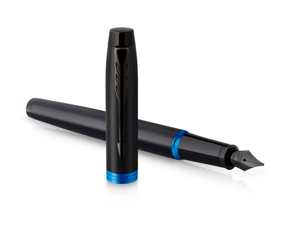 STYLO-PLUME PARKER IM VIBRANT RINGS NOIR LAQUE DETAILS BLEU OCEAN POINTE MOYENNE ENCRE    BLEU ETUI CADEAU