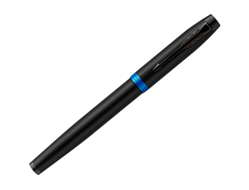 STYLO-PLUME PARKER IM VIBRANT RINGS NOIR LAQUE DETAILS BLEU OCEAN POINTE MOYENNE ENCRE    BLEU ETUI CADEAU