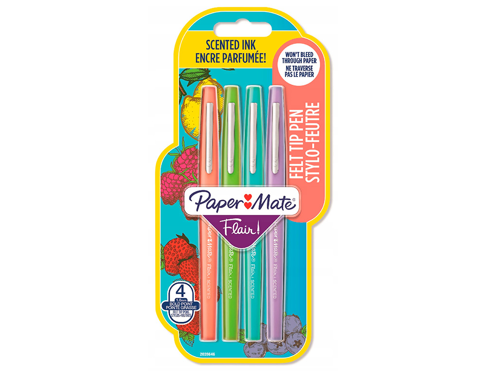 FEUTRE ECRITURE PAPER MATE FLAIR ORIGINAL POINTE MOYENNE 0,7MM ENCRES ASSORTIES FUN BLISTER 4