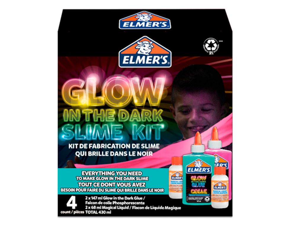 KIT POUR SLIME PHOSPHORESCENT ELMER'S 2 FLACONS COLLE / 2   FLACONS LIQUIDE MAGIQUE BLEU ET ROSE