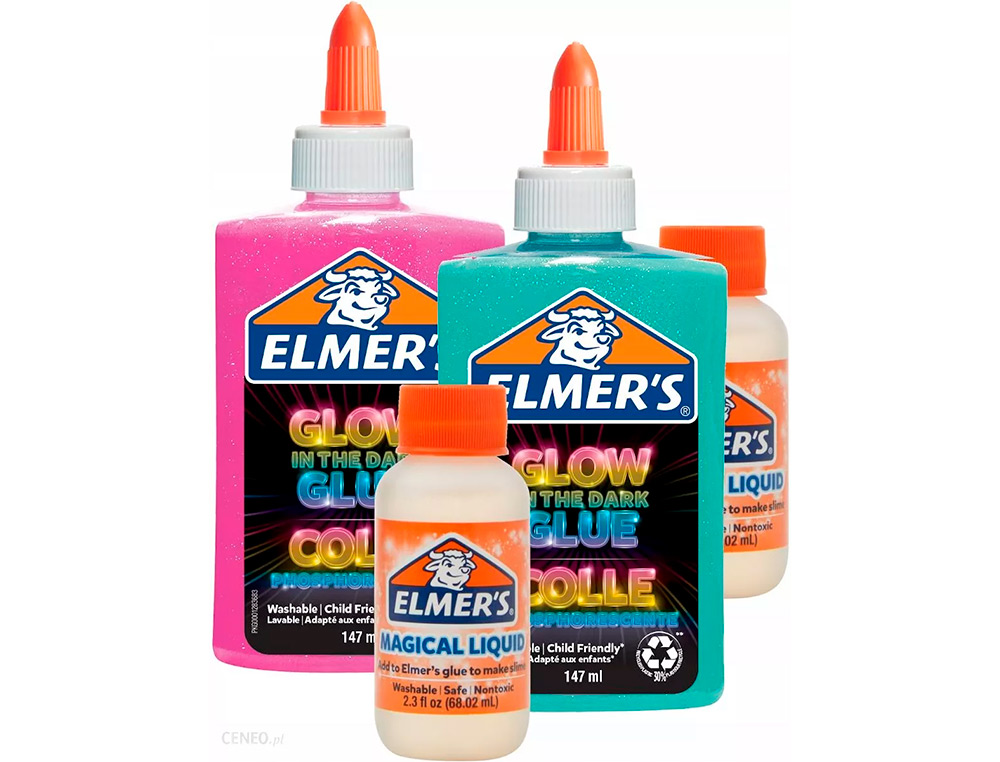 KIT POUR SLIME PHOSPHORESCENT ELMER'S 2 FLACONS COLLE / 2   FLACONS LIQUIDE MAGIQUE BLEU ET ROSE
