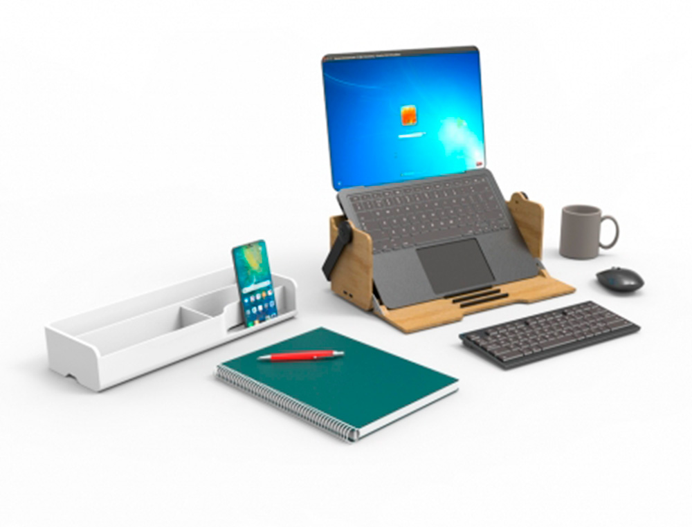 STATION DE TRAVAIL ERGOBOX 1 MODULE RANGEMENT / 1 MODULE ERGONIMIQUE L410XL150XH275MM BLANC ET BOIS
