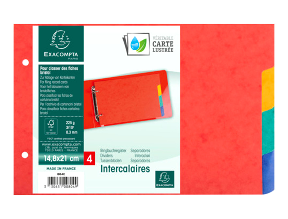 INTERCALAIRES POUR FICHES BRISTOL A5 148X210MM 4        POSITIONS