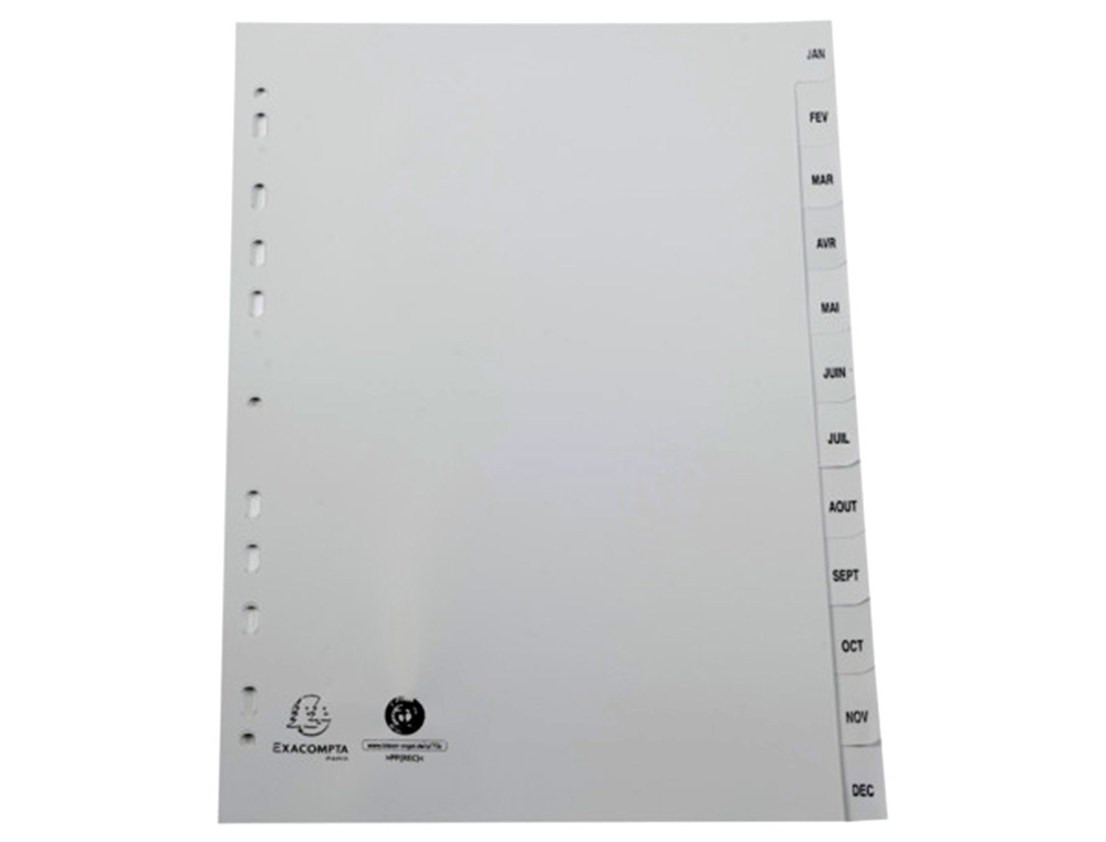 INTERCALAIRES IMPRIMES MENSUELS EXACOMPTA            POLYPROPYLENE A4 12POSITIONES / MOIS GRIS