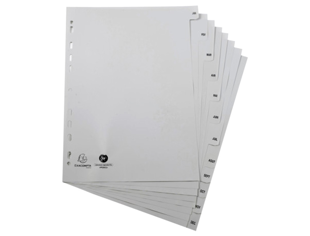 INTERCALAIRES IMPRIMES MENSUELS EXACOMPTA            POLYPROPYLENE A4 12POSITIONES / MOIS GRIS