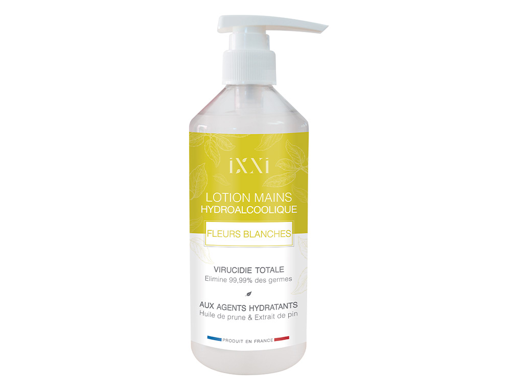 GEL HYDROALCOOLIQUE ACTION PIN NETTOYE MAINS HYDRATE PEAU FLEURS BLANCHES FLACON 500ML