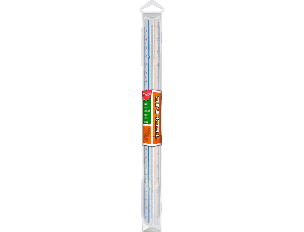 REGLE A ECHELLES MAPED ABS 1COULEUR SUR CHAQUE FACE ETUI DE PROTECTION 1/20 - 1/25 - 1/33,33 - 1/50 - 1/75 - 1/100