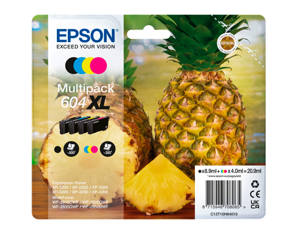 CARTOUCHE EPSON JET D'ENCRE ANANAS 604 XL COULEUR NOIR JAUNE CYAN MAGENTA MULTIPACK 4UNITES