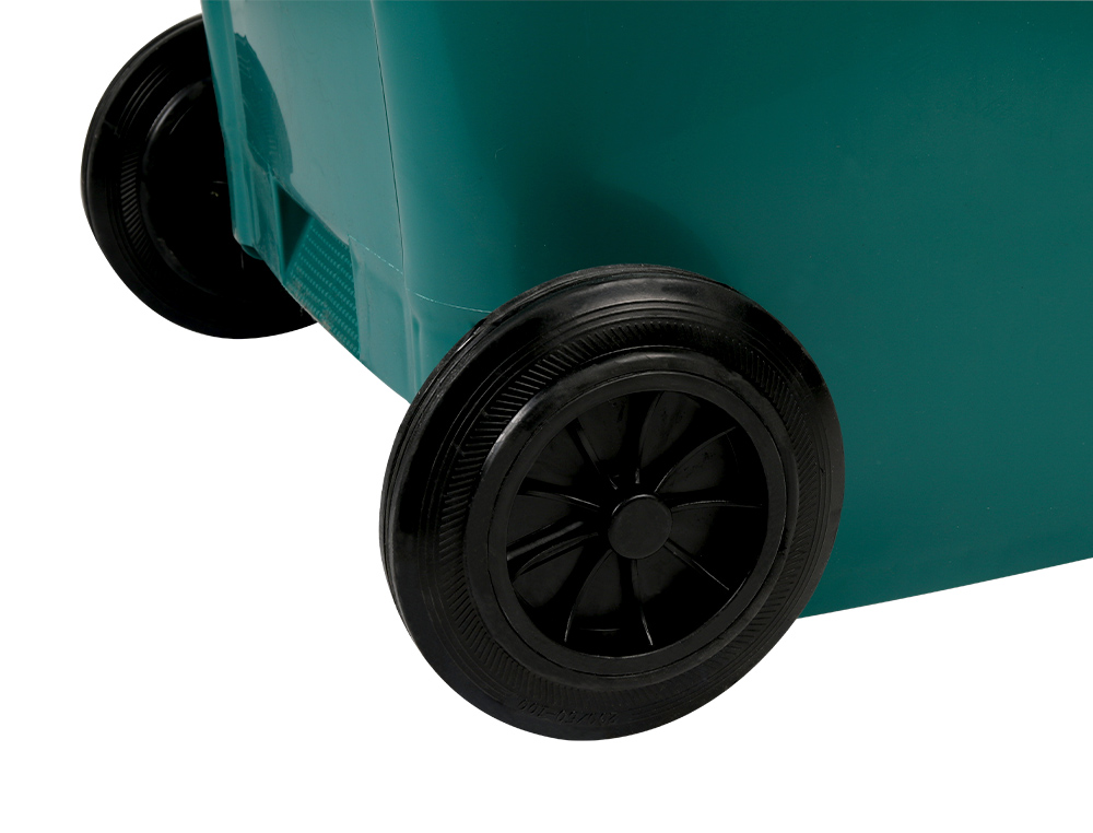 POUBELLE CONTENEUR Q-CONNECT PLASTIQUE AVEC COUVERCLE ET ROUES CAPACITE 240L 1040X620X610 MM COLORIS VERT