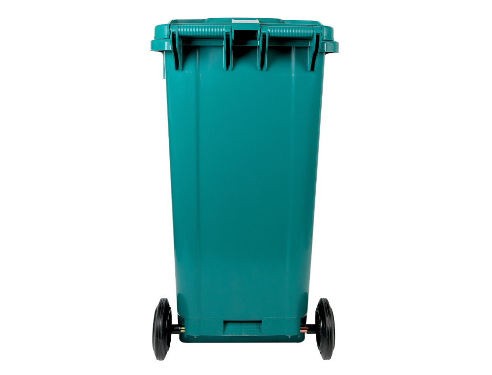 POUBELLE CONTENEUR Q-CONNECT PLASTIQUE AVEC COUVERCLE ET ROUES CAPACITE 240L 1040X620X610 MM COLORIS VERT
