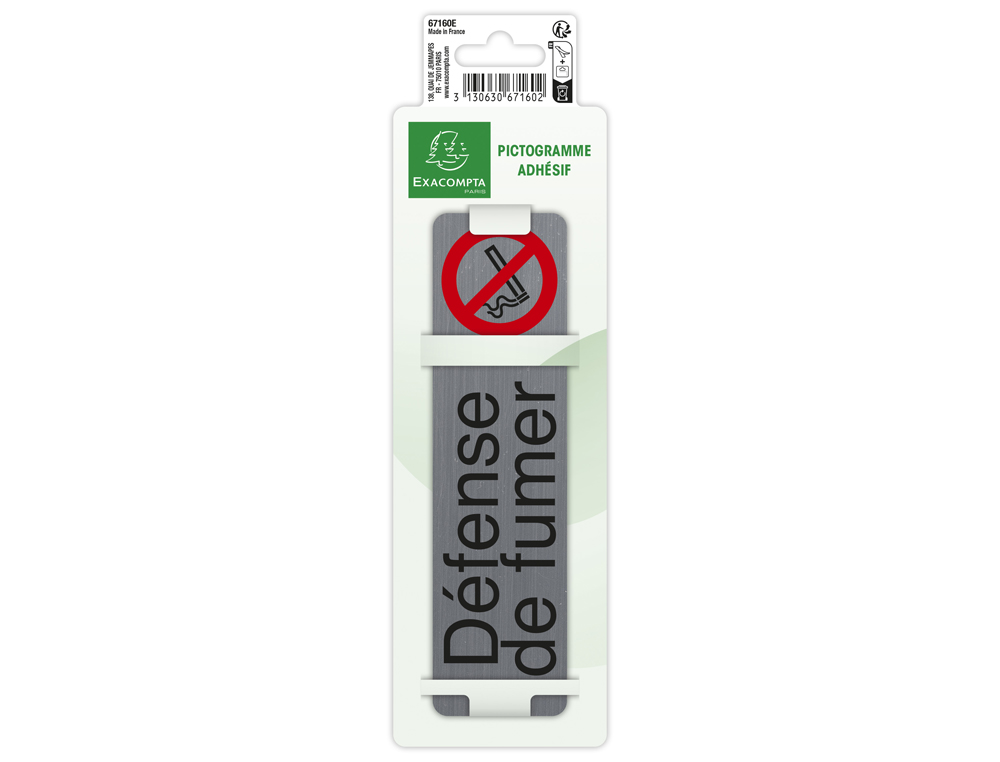PLAQUE ADHESIVE EXACOMPTA DEFENSE DE FUMER IMITATION    ALUMINIUM 16,5X4,4CM