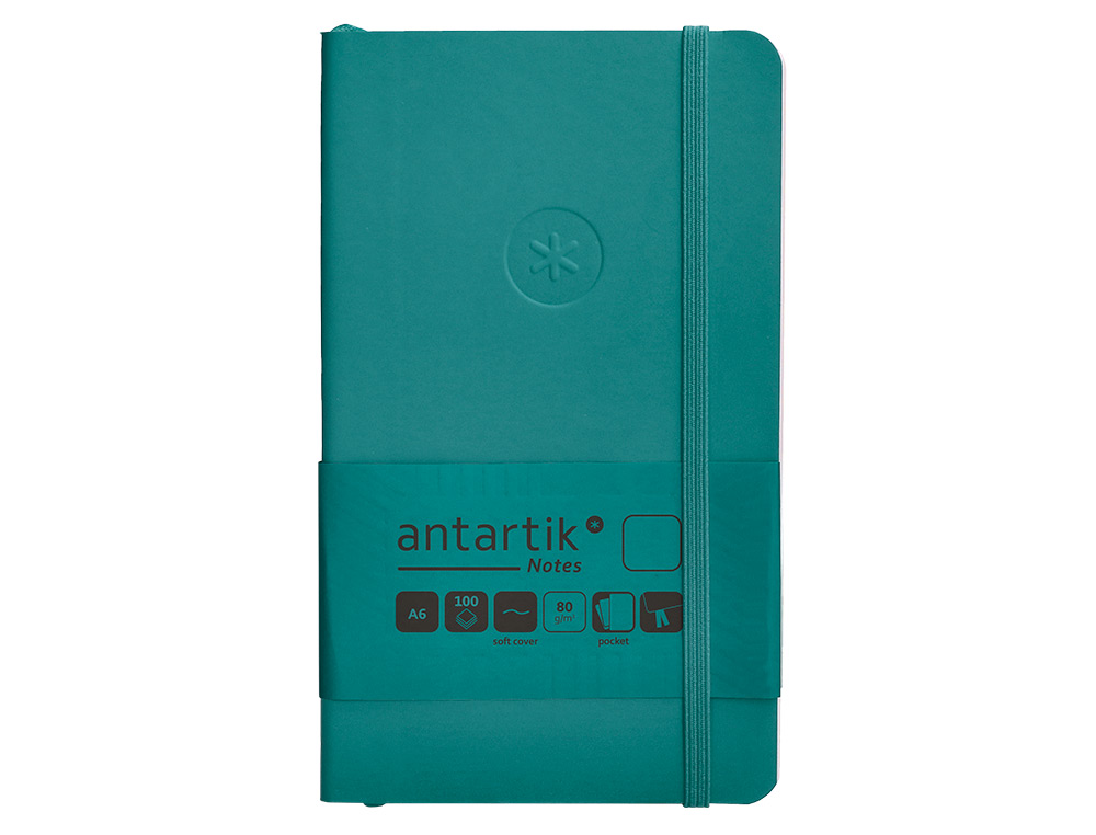 CARNET A6 ANTARTIK NOTES PAPIER UNI IVOIRE COUVERTURE SOUPLE FERMETURE ELASTIQUE 100PAGES 80GR COLORIS VERT PAON