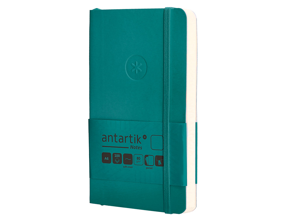 CARNET A6 ANTARTIK NOTES PAPIER UNI IVOIRE COUVERTURE SOUPLE FERMETURE ELASTIQUE 100PAGES 80GR COLORIS VERT PAON