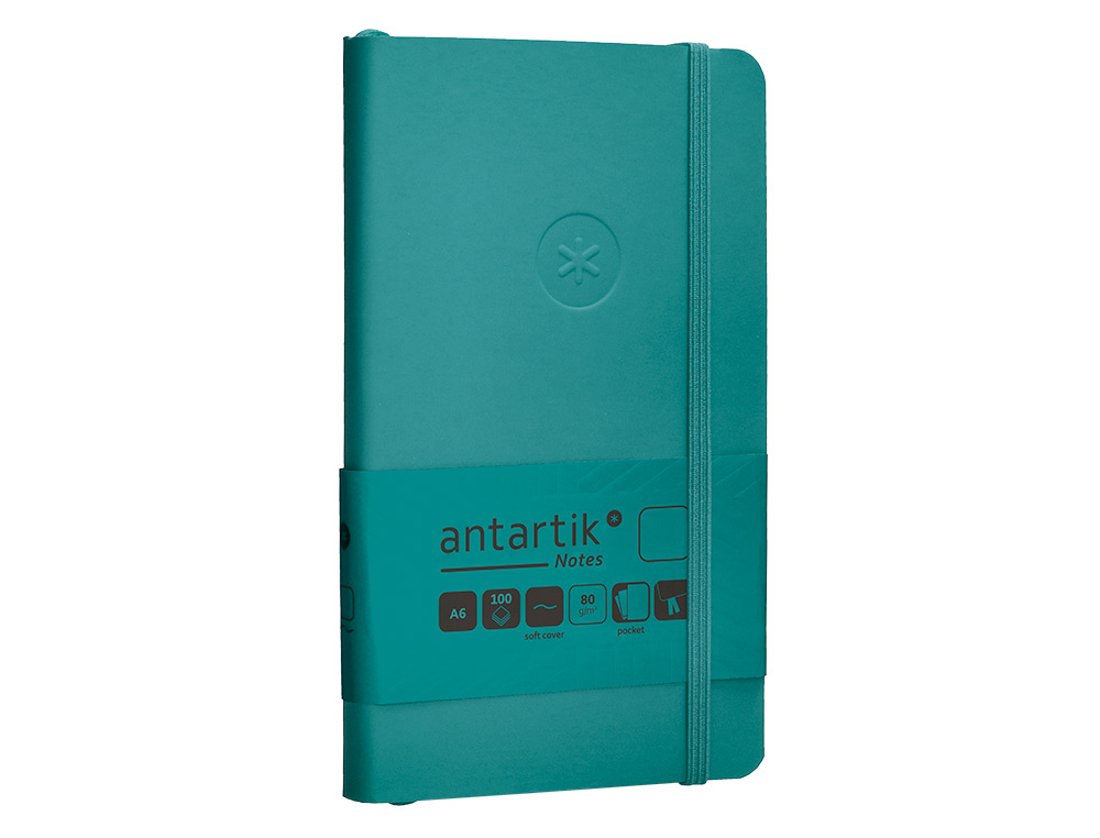 CARNET A6 ANTARTIK NOTES PAPIER UNI IVOIRE COUVERTURE SOUPLE FERMETURE ELASTIQUE 100PAGES 80GR COLORIS VERT PAON