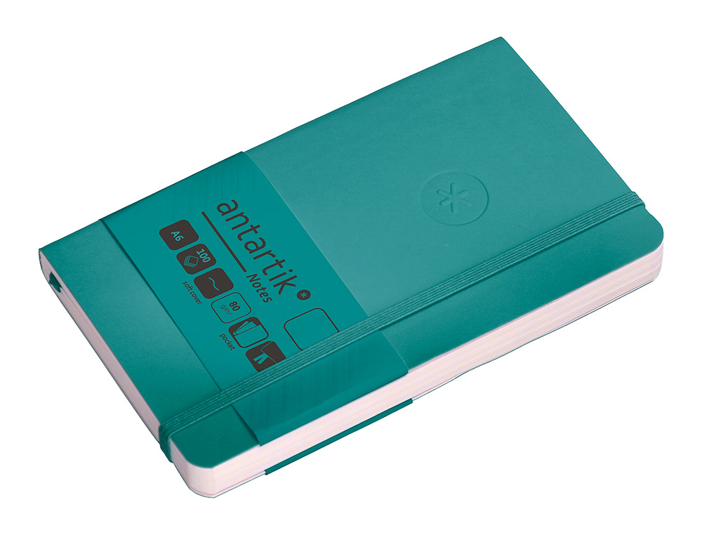 CARNET A6 ANTARTIK NOTES PAPIER UNI IVOIRE COUVERTURE SOUPLE FERMETURE ELASTIQUE 100PAGES 80GR COLORIS VERT PAON