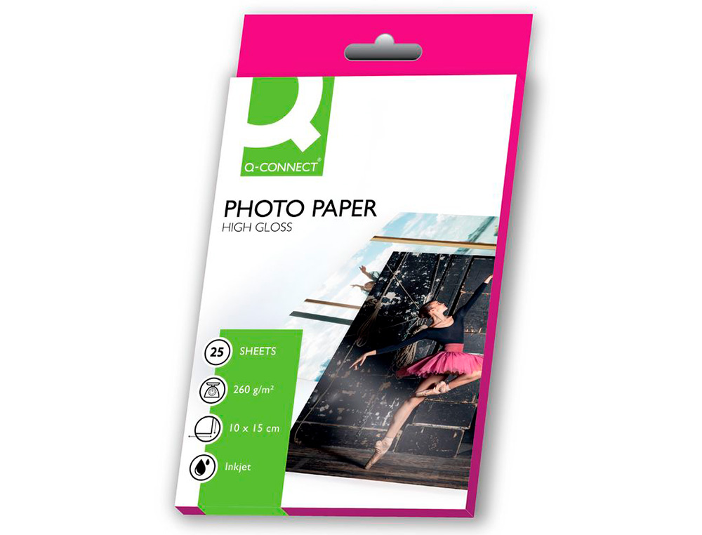 PAPIER PHOTO Q-CONNECT JET D'ENCRE GLACÉ ULTRA-BRILLANT 100X150MM 260G/M2 COMPATIBLE TOUTE IMPRIMANTE PAQUET 25 FEUILLES