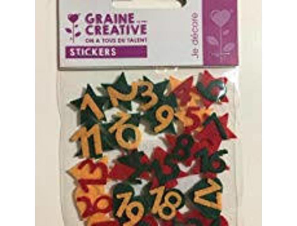 CALENDRIER DE L AVENT GRAINE CREATIVE NOEL CHIFFRES EN     FEUTRINE ADHESIFS SACHET DE   24 PIECES