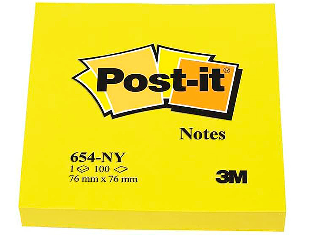 BLOC-NOTES POST-IT COULEURS NÉON 76X76MM 100F REPOSITIONNABLES COLORIS JAUNE FLUO