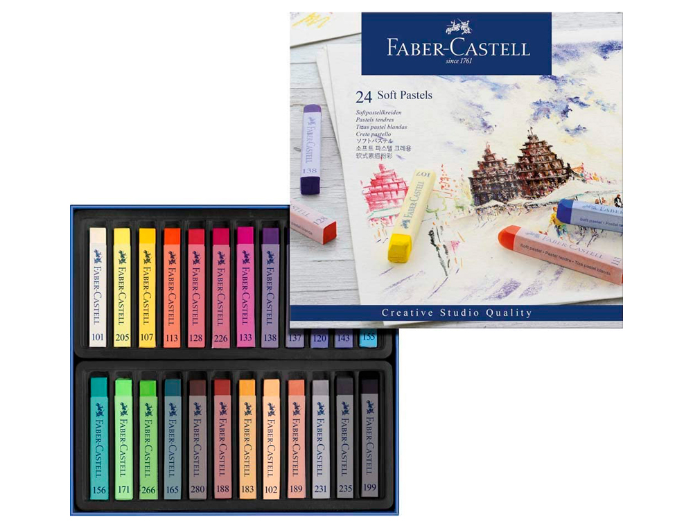 PASTEL TENDRE FABER-CASTELL GOLDFABER STUDIO CARRÉ 66MM COLORIS BRILLANT INTENSE BONNE RÉSISTANCE LUMIÈRE BOÎTE 24U