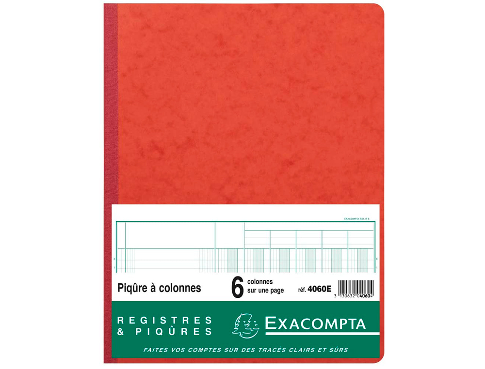 REGISTRE PIQRE EXACOMPTA COLONNES 250X320MM 31 LIGNES 6 COLONNES/PAGE 80 PAGES