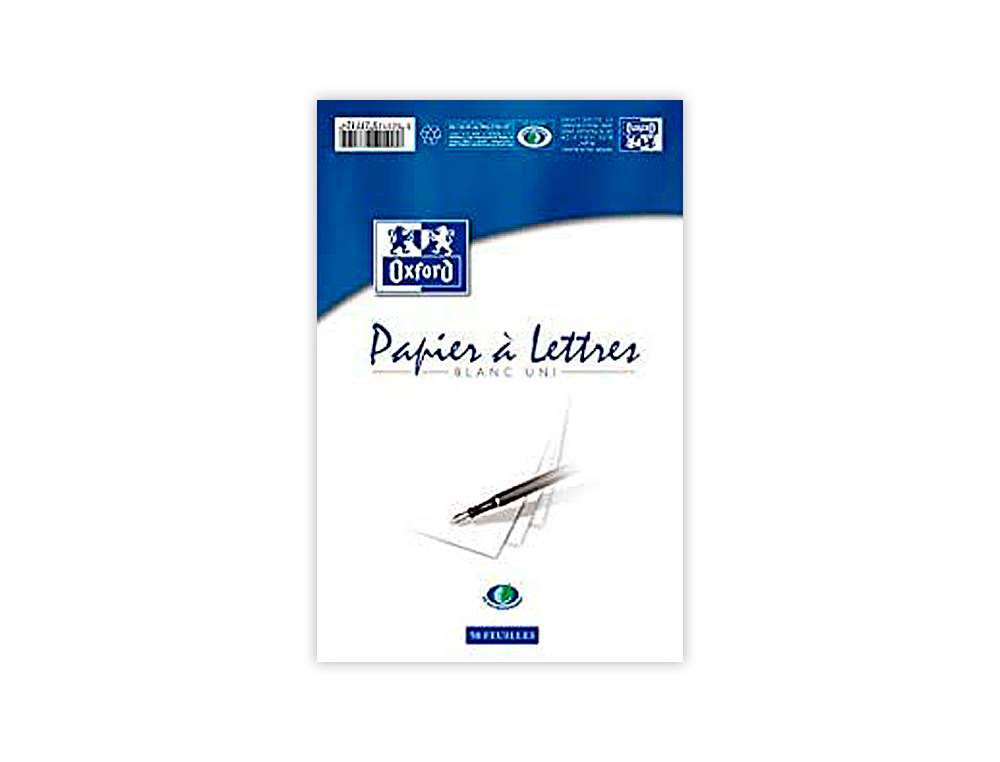 BLOC CORRESPONDANCE OXFORD PAPIER VÉLIN SUPÉRIEUR 80G/M2 A4 210X297MM UNI BUVARD ET GUIDE LIGNE 50 FEUILLES