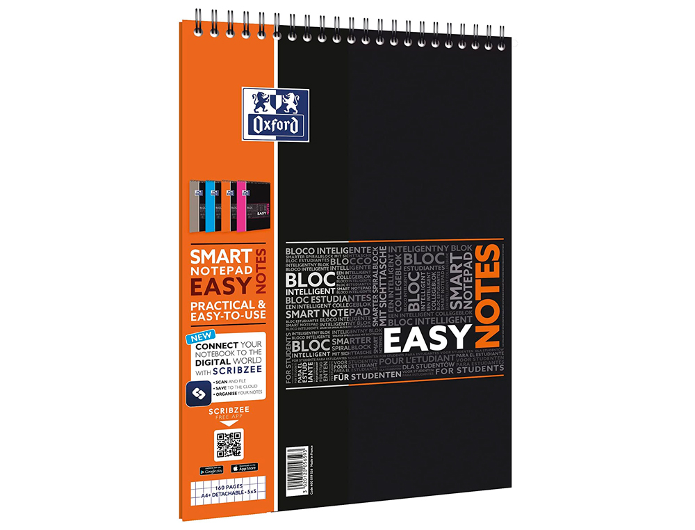 BLOC OXFORD SPIRALE TUDIANT EASY NOTES COUVERTURE POLYPROPYLNE A4+ 210X315MM 160 PAGES DTACHABLES PERFORES 5X5MM