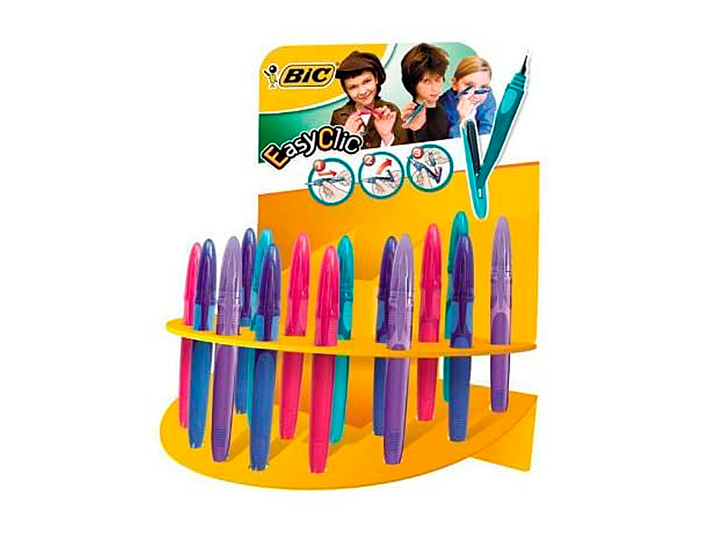STYLO-PLUME BIC EASY CLIC CARTOUCHE CHARGEMENT LATÉRAL GRIP CAOUTCHOUC 4 COLORIS ASSORTIS