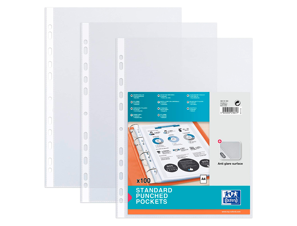POCHETTE OXFORD POLYPROPYLÈNE LISSE PERFORÉE ANTISTATIQUE A4 210X297MM SACHET 50 UNITÉS