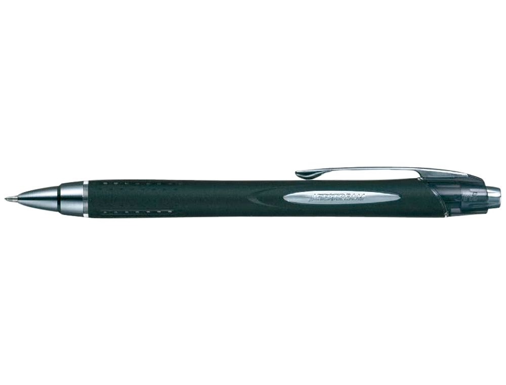 STYLO-BILLE UNIBALL JETSTREAM RT ÉCRITURE MOYENNE 0.8MM ENCRE GEL RÉTRACTABLE GRIP ANTIGLISSE AGRAFE MÉTAL COLORIS NOIR